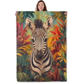 UNDAHIS Artistic Zebra Blanket, Soft Warm Cozy Tropical Jungle Theme Throw Blanket Gifts for Adults Kids Women, Lightweight Fuzzy Comfy Flannel Blankets for Couch, Travel, Bed, House Decor 60×50 Inch