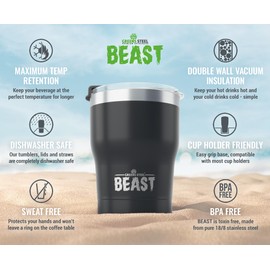 Beast 10 oz Tumbler Stainless Steel Vacuum Insulated Coffee Ice Cup Double Wall Travel Flask (Matte Black)