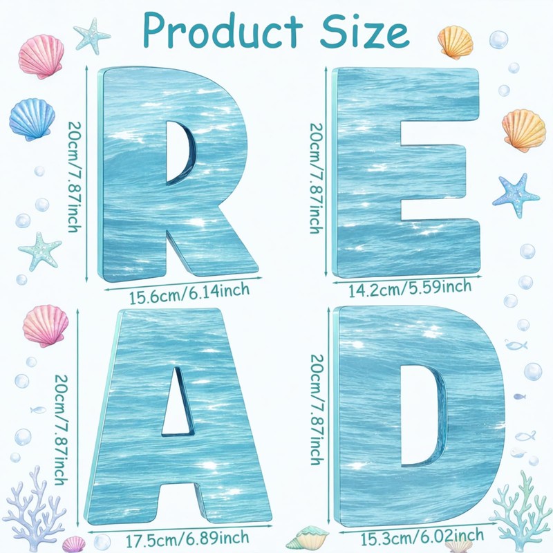 4 Pcs Reading Corner Decor for Classroom, Blue, Ocean