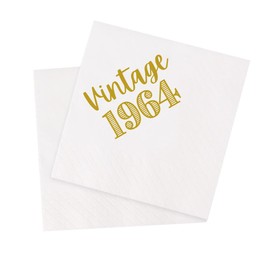 VOWFOO - Servilletas de cóctel de 60 cumpleaños, 100 unidades, clásico, 1964, 60 años, servilletas desechables de papel de cumpleaños, decoración de mesa, 5 x 5 de dos capas (1964)
