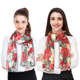 CBC Crown Christmas Scarf - Christmas Theme Candycane, Poinsettia Scarf Accessories, 13" x 60" Inches, Made In Korea (2 Pack - Poinsettia Multi)