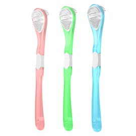 3 Colors, 3 Pieces Tongue Scraper and Tongue Cleaning Brush, Double Sided Soft Tongue Coating Brush, Portable Food Grade Mouth Massage Brush