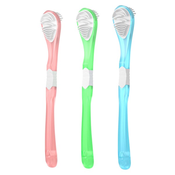 3 Colors, 3 Pieces Tongue Scraper and Tongue Cleaning Brush,