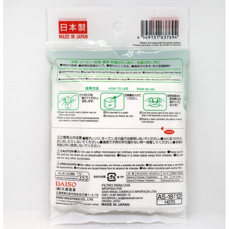 Daiso 3 x100 pcs Disposable Filter Bags for Loose Tea