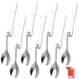 Long Stainless Steel Spoons, Set of 7 Ice Cream Spoons, Long, 17.4 cm Iced Coffee Spoon, Long Handled Coffee Spoon, Cocktail Spoon, Latte Macchiato, Long Handled Spoon, Long Drink Spoon with Kink