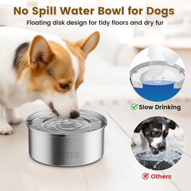 VDTEB No Spill Water Bowl for Dogs,3L/101oz Stainless Steel Dog Water Bowl with Anti-Slip, Spill Proof Slobber Stopper No Drip Slow Drinking Dog Feeder for Sloppy Messy Drinkers