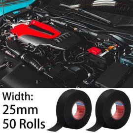 Outus 50 Rolls Wire Harness Tape Automotive Cloth Tape High Temp Electrical Wrap Noise Damping Heat Proof Adhesive Fabric Wrap for Protection Insulation Cable 1 Inch x 49.2 ft