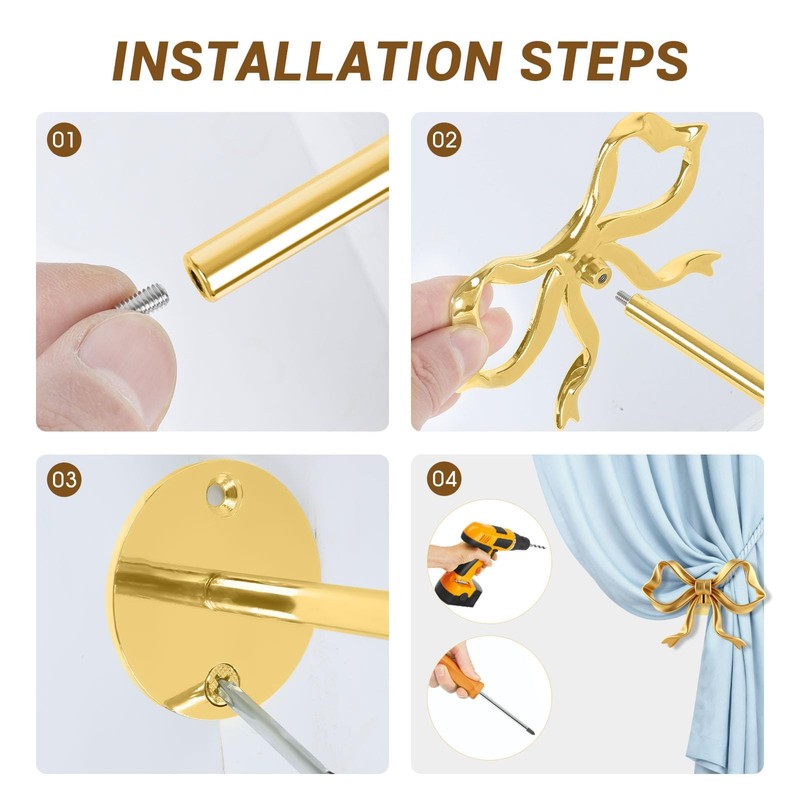 Celblisora 2 Pcs Metal Bow Curtain Holdbacks, Gold Curtain Tiebacks