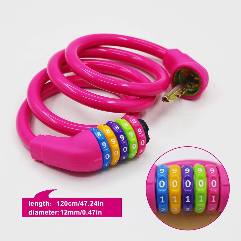 IDEALUX Bike Lock Cable, Resettable Cable Lock Self Coiling 5