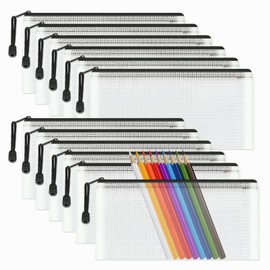 Pack of 12 Document Wallets A6 Recycling, Waterproof Document Bag Zip, File Bag Plastic for Documents, Receipt, Paper, School, Exam Sheet, Cosmetics, Travel