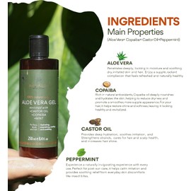 AHOALOE Paquete de 3 Gel de Aloe Vera Brasileño, 3 x 248 ml, Hidratante multiusos con copaiba, aceite de ricino y menta fresca para rostro, piel y cabello, cuidado después del sol