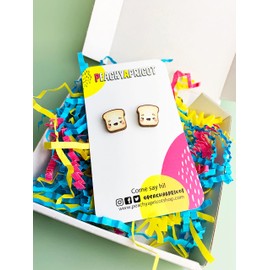 PeachyApricot Kawaii Toast Earrings Cute Bread Hypoallergenic Stud Food Earring Jewelry Gifts
