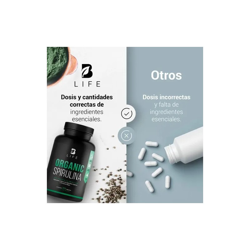 Espirulina Organica De 300 Cáps 500mg Alga Spirulina. B Life