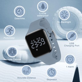 Kids Watch Digital Watch for 5-12 Years Old Boys Girls, Kids Fitness Tracker Watch with Alarm Clock, Stopwatch, Step Counter Sports Watch, No App Waterproof Watch for Kids Teens Gifts