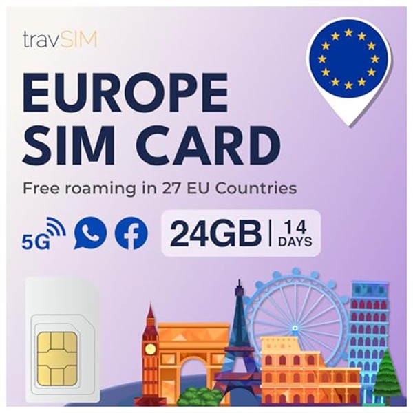 travSIM Europe SIM Card with 24GB of Data (4G/5G speeds)