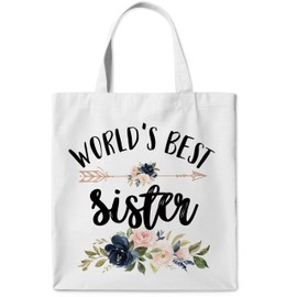 WAITPI Sister Gifts Canvas Tote Bag, World's Best Sister Gifts Tote Bag for Women Sister from Sisters Friends, Floral Sister Christmas Birthday Aesthetic Reusable Tote Bag Gifts for Holiday