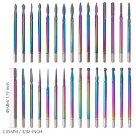 Gasea 30Pcs 3/32 Inch Diamond Nail Drill Bit Set, Professional Carbide Safety Drill Bits for Acrylic Gel Nails Cuticle Manicure Pedicure, Rainbow