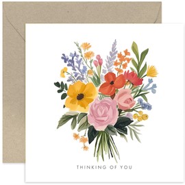 Old English Co. Floral Thinking of You Greeting Card for Friends and Family - Heartfelt Condolences Flower Bunch Artwork Card for Women - Deepest Sympathy, Get Well, Sorry | Blank Inside with Envelope