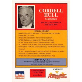 CORDELL HULL, 'STATESMAN'  1992 Americana Historical & Collectible Card #229