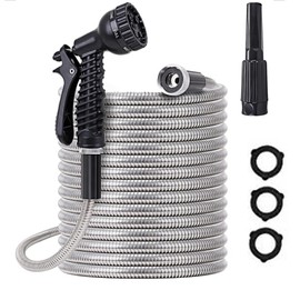 304 Stainless Steel Metal Garden Hose 50ft with Female to Male Connector,Heavy Duty Hose with Nozzles for Yard,Lightweight Metal Garden Hoses