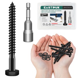 EASTPUK (20Sets) 1/4" x 3" Hex Head Lag Bolts, Heavy Duty Lag Screws with Washers, 304 Stainless Steel, 1/4 Bolt for Wood, Partial Thread, Black Oxide