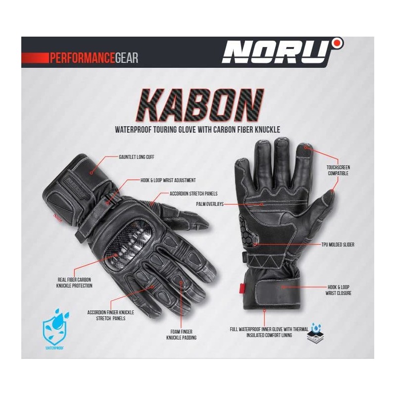 Noru Kabon Leather Gauntlet Motorcycle Glove - Waterproof Touring Glove