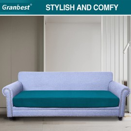 Granbest Premium Waterproof Sofa Seat Cushion Cover, High Stretch Jacquard Seat Cushion Protector, Sofa Seat Cover for Couch (4-Seater, Teal)