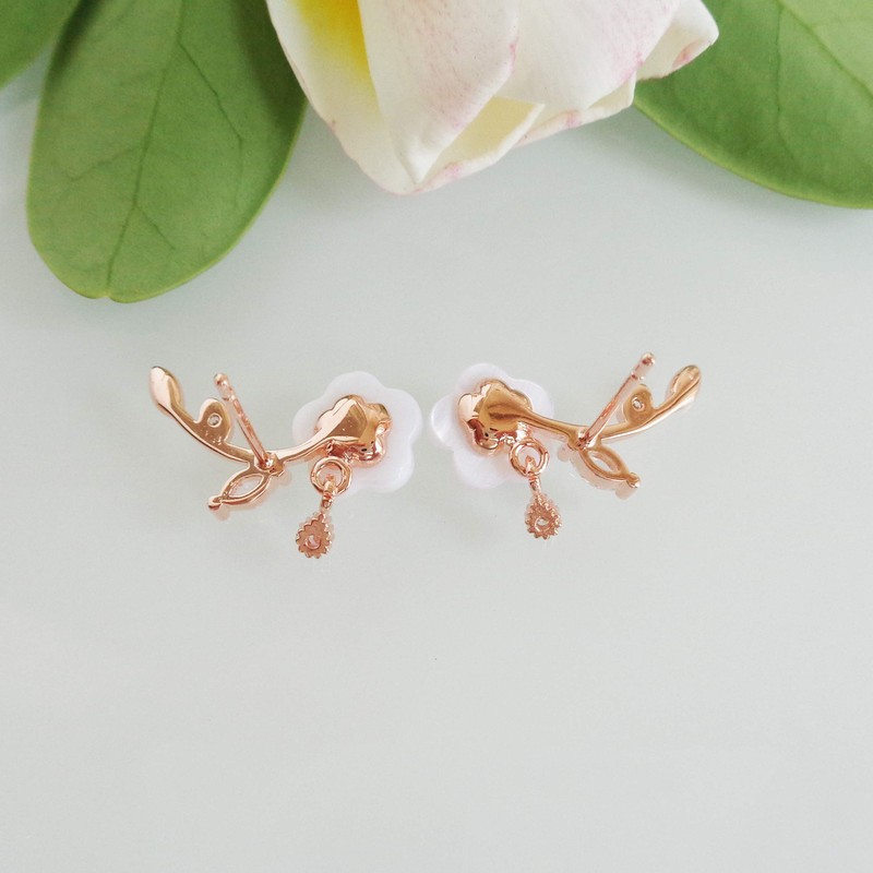 Hiqmic 925 Sterling Silver Flower Leaves Stud Earrings Piercing for