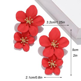 Weenkeey 4 Pairs Double Flower Earrings Flowers Dangle Drop Earrings Boho Flower Earring for Women Girls - White Yellow Red Blue