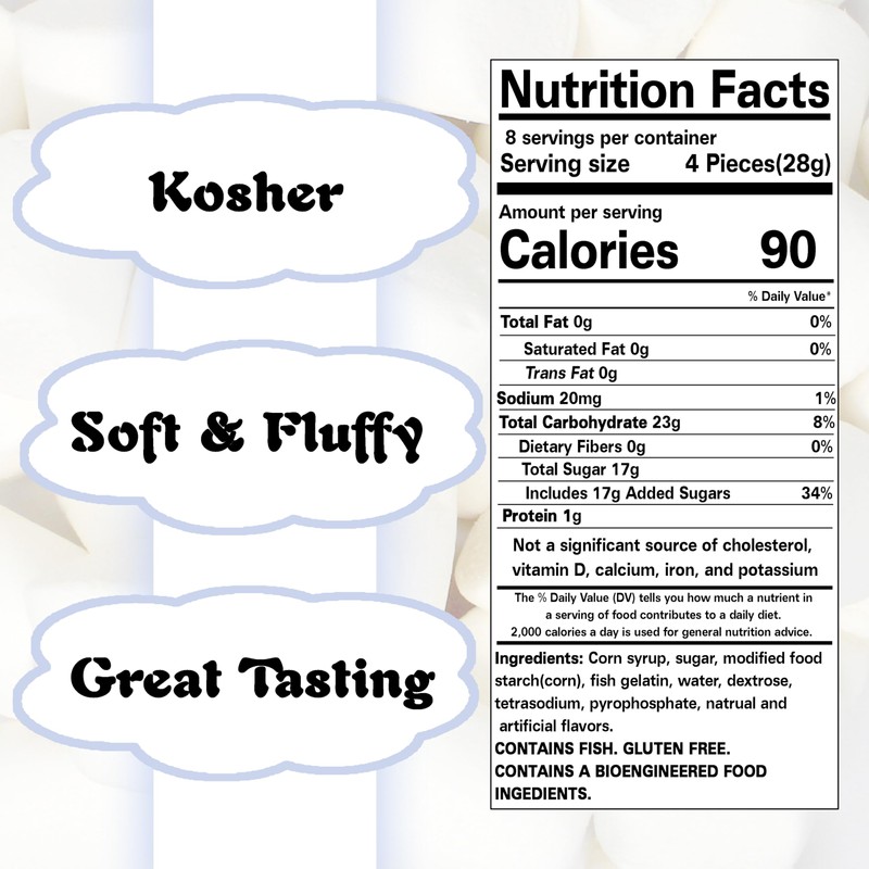 Large Marshmallows - 1 lb, Vanilla Flavored,Kosher, Nut-Free, Gluten-Free -