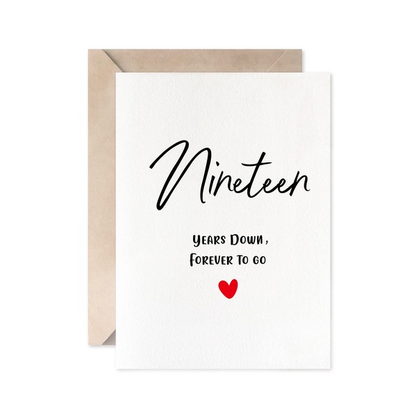 19th Anniversary Card, Nineteen Years Down Forever To Go, Romantic Valentines Day Wedding Card For Husband Wife