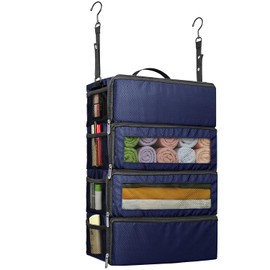 Vokelater Suitcase Organizer - Travel Luggage Hanging Shelves Packing Cube - Collapsible Portable Travel Organizer for Carry-on, Medium, Blue