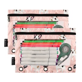 ALAZA Pencil Pouch for 3 Ring Binder, Cartoon French Bulldog Binder Pencil Pouches with Clear Window Zipper Pencil Case Cosmetic Bags for Office College Supplies, 2PCS