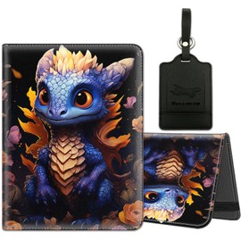 Passport Holder for Travel with Luggage Tag, PU Leather Passport Wallet with RFID Blocking for Women Men, Multi Card Slot Passport Cover Case, Baby Dragon