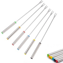 Set of 18 Stainless Steel Fondue Forks 9.5 Inches Color Coded Cheese Fondue Sticks with Heat Resistant Handle for Fondue Chocolate Fruits