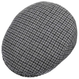 Lipodo Inglese Classic Herringbone Flat Cap with Lining for Women/Men/Children - Made in Italy - Lined Peaked Cap - Wool Cap Autumn/Winter - Flat Cap in Checked Pattern - Winter Cap, grey/black, 57