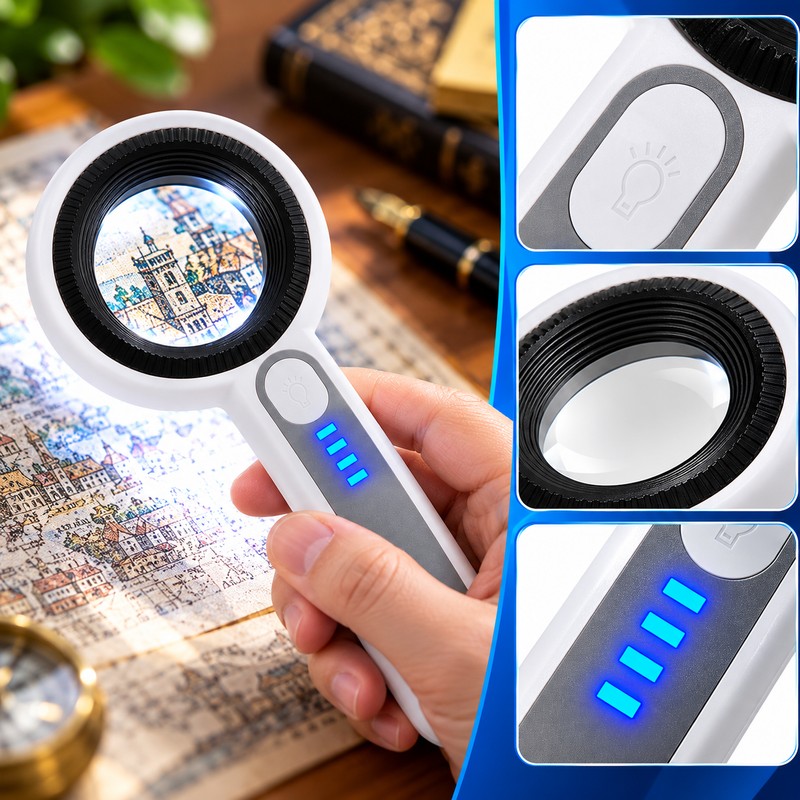 60X Handheld Magnifying Glass for Close-Up Inspection – Rechargeable LED
