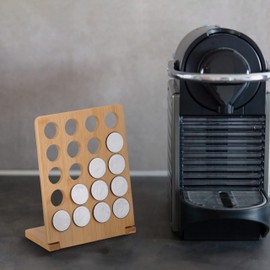 Relaxdays Capsule Holder Compatible with Nespresso, Holds 20 Capsules, Coffee Capsule Holder Bamboo, H x W x D: 23 x 18 x 9 cm, Natural