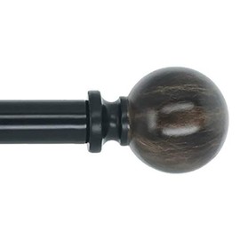 MERIVILLE 1-Inch Diameter Single Window Treatment Curtain Rod, Black Marble Ball Finial, 48-inch to 84-inch Adjustable, Black