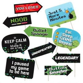 Funny Video Game Photo Booth Props - Pixel Video Game Themed Decorations for Baby Shower or Birthday Party - Gaming Photography Supplies - Selfie Props with Sticks - 10pcs