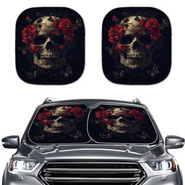Quelytytrip Skull Rose Print Sun Shade for Car Windshield,2pcs Foldable Windshield Sunshade for Front Window for Cars,SUVs