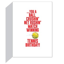 Play Strong Tennis Birthday Card 1-Pack (5x7) Power Player Illustrated Sports Birthday Cards Greeting Cards- Awesome for Tennis Players, Coaches and Fans Birthdays, Gifts and Parties!