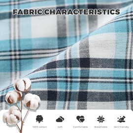 Vulcanodon Men's 100% Cotton Pyjamas Long Set Checked with Button Placket Soft Sleepwear, water blue, S