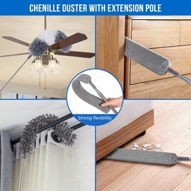 Dusters for Cleaning, Retractable Gap Dust Cleaner with Extension Pole, Extendable Long Handle-No Scratch Shower Brush Blue
