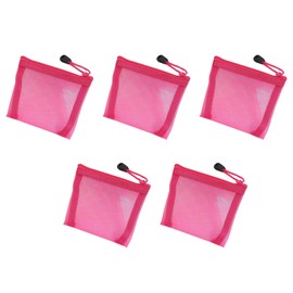 5 Pcs Mini Zipper Mesh Bags, Polyester Mesh Cosmetic Bags, Portable Travel Organizer Pouch, 13cm x 10cm, Rose Red