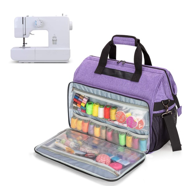 Teamoy Sewing Machine Case with Top Wide Opening, Universal Sewing Machine Bag Compatible with Most Standard Singer, Brother, Janome Machine and Accessories, Purple