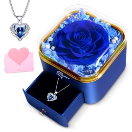 Birthday Gifts for Mom,Preserved Blue Real Rose Gifts,Eternal Preserved Rose Gift Set, Gifts for Women,Mother, Grandma,Wife and Girlfriend,Valentines,Wedding,Thanksgiving,Christmas Gift for You to Send Love