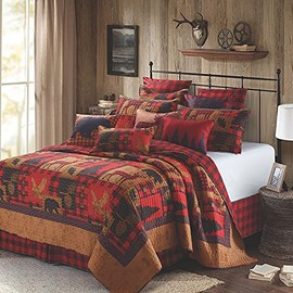 Virah Bella 3 Piece Full/Queen Cabin Quilt Bedding Set - Life is Better in The Woods - Rustic Country Reversible Patchwork Comforter Set with Decorative Pillow Shams
