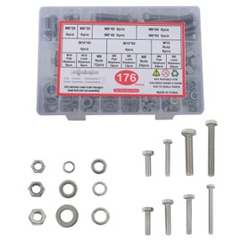 findmall 176 Pieces Hexagonal Bolt Nut Combination Kit M6 M8 M10 Bolt Nut and Washers Combination Kit with Storage Box
