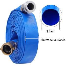 3" x 50ft PVC Lay Flat Water Pump Discharge Hose With Aluminum Pin Lug Fittings, Heavy Duty Reinforced Pool Backwash Hose Assembly
